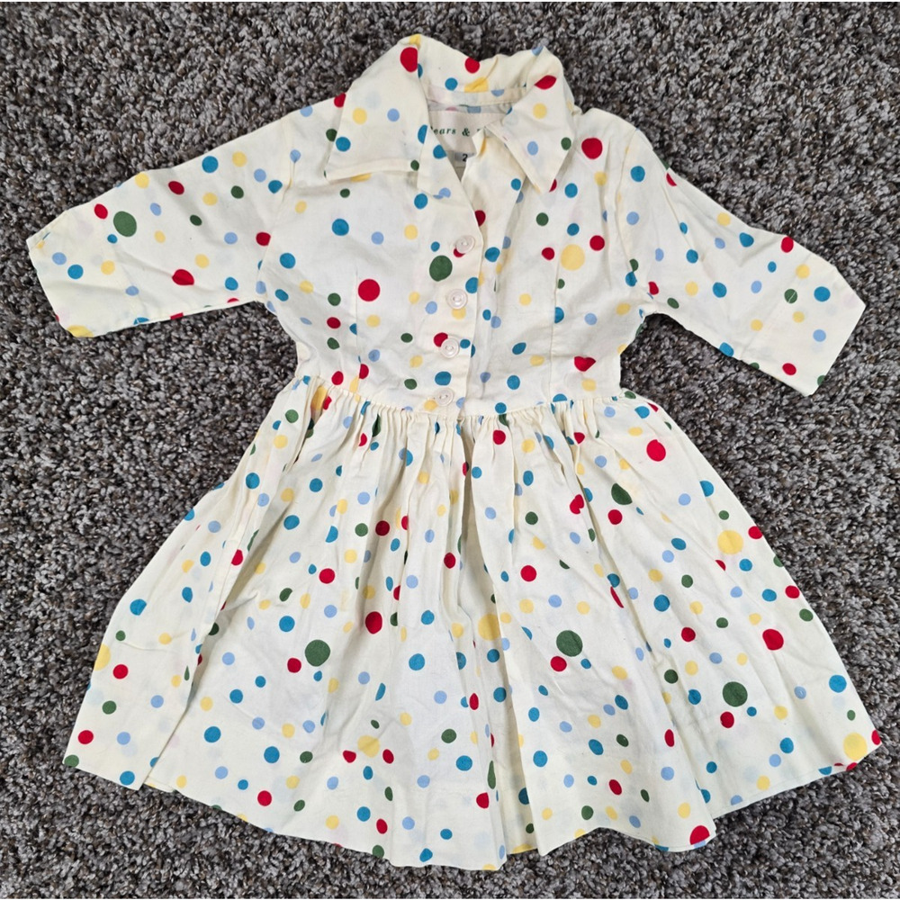 Pears & bears Toddler Girls Sz 2T Long Sleeve Dress Rainbow Polka Dot A Line